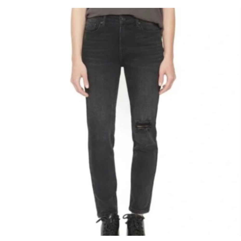 Free People x Sandrine Rose Mid Rise Black Distressed Skinny Jeans NWT
